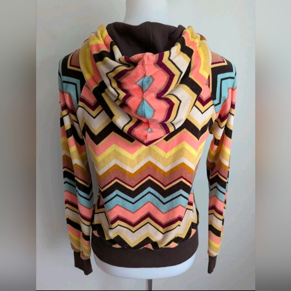 Missoni x Target Womens Velour Chevron Hoodie Sweatshirt Brown Multi Full Zip S - Picture 3 of 6